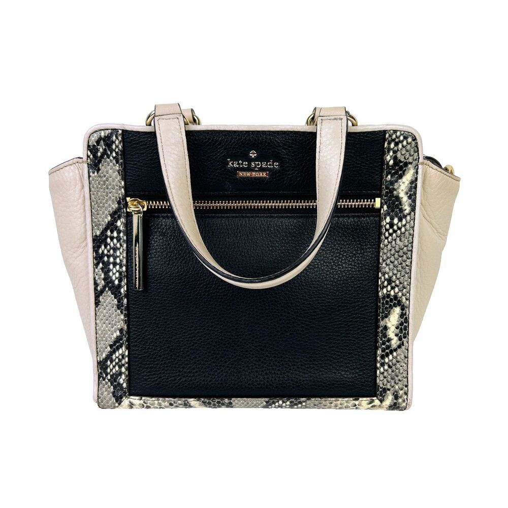 Kate Spade Chatham Lane Small Hayden Satchel Top Handle Bag Snake Pt Cream Black